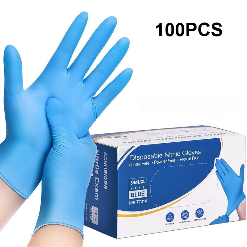 Disposable Gloves Nitrile - 100 ชิ้น ถุงมือไนไตรล์สีฟ้าแบบใช้แล้วทิ้ง ถุงมือทำงานเพื่อความปลอดภัย ปราศจากน้ำยาง สำหรับทำความสะอาดห้องครัว