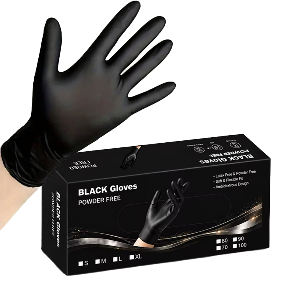 Disposable Gloves Nitrile - 100 ชิ้น/กล่อง ถุงมือไนไตรล์สีดำ ถุงมือแบบใช้แล้วทิ้ง ปราศจากน้ำยาง นุ่ม