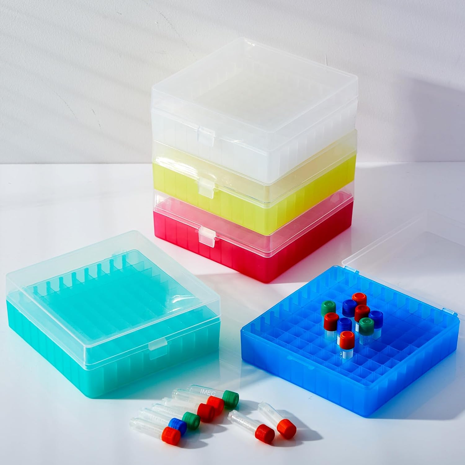 Centrifuge Tube Rack - กล่องเก็บหลอดเซ็นทริฟิวจ์แบบแช่แข็ง 100 หลุม พร้อมตัวล็อคแบบ Snap Clasp