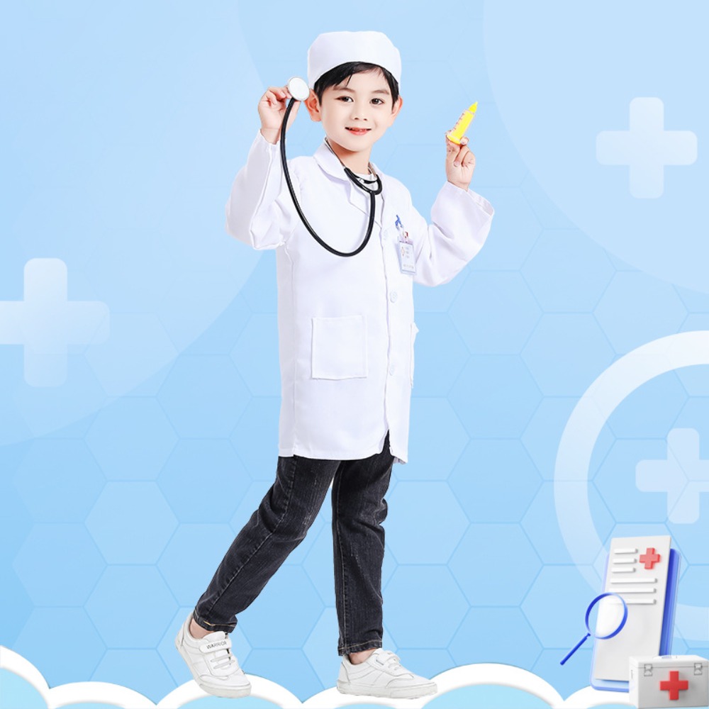 Medical Lab Usa - ชุดคอสตูมบทบาทสมมติคุณหมอและพยาบาลสำหรับเด็ก, เสื้อกาวน์สีขาวสำหรับการแสดงบนเวทีและการเล่นบทบาทสมมติ, ชุดแต่งกายแพทย์สำหรับเด็กเล็ก