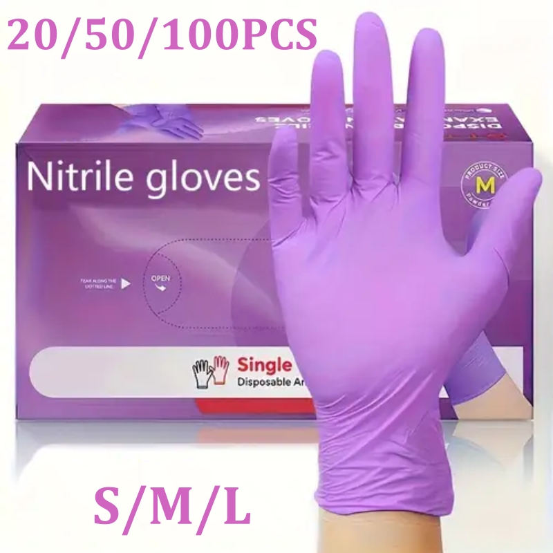Disposable Gloves Nitrile - 50/100PCS สีม่วงถุงมือไนไตรล์แบบใช้แล้วทิ้งสีม่วง 5 มิลเกรดอาหารถุงมือสำหรับผู้หญิงทำความสะอาดสวนถุงมือครัว