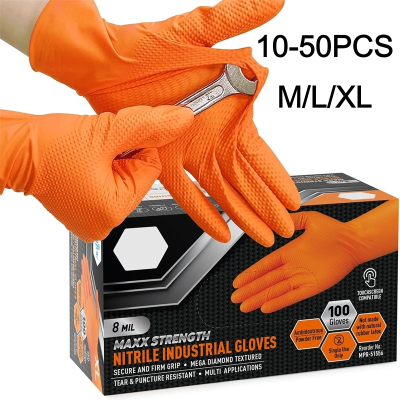 Disposable Gloves Nitrile - ถุงมือไนไตรล์สีส้มแบบหนาพิเศษ ใช้แล้วทิ้ง หนา 8 มิล ผิวสัมผัสแบบเพชร