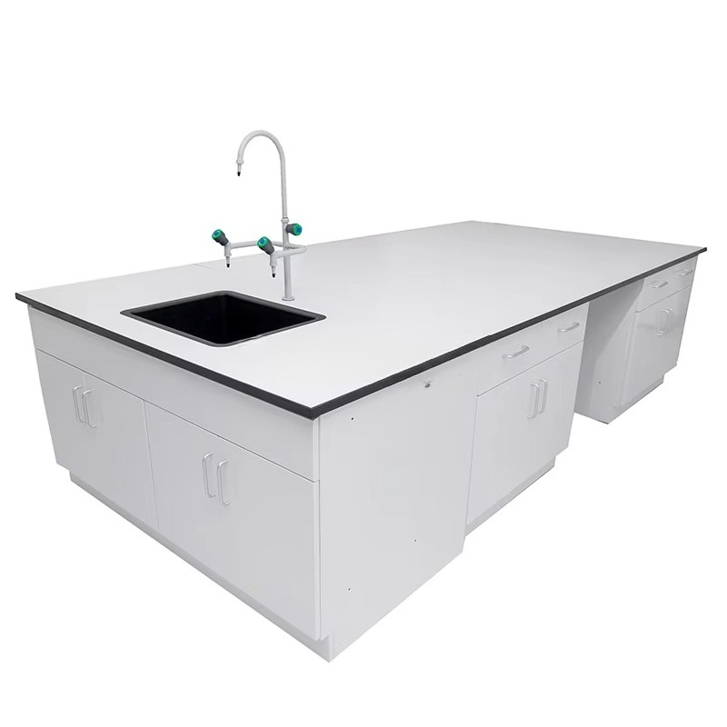 Medical Lab Usa - โต๊ะทำงานห้องปฏิบัติการทางการแพทย์แบบเกาะกลาง พร้อมอ่างล้างมือ สำหรับงานชีววิทยาอิเล็กทรอนิกส์
