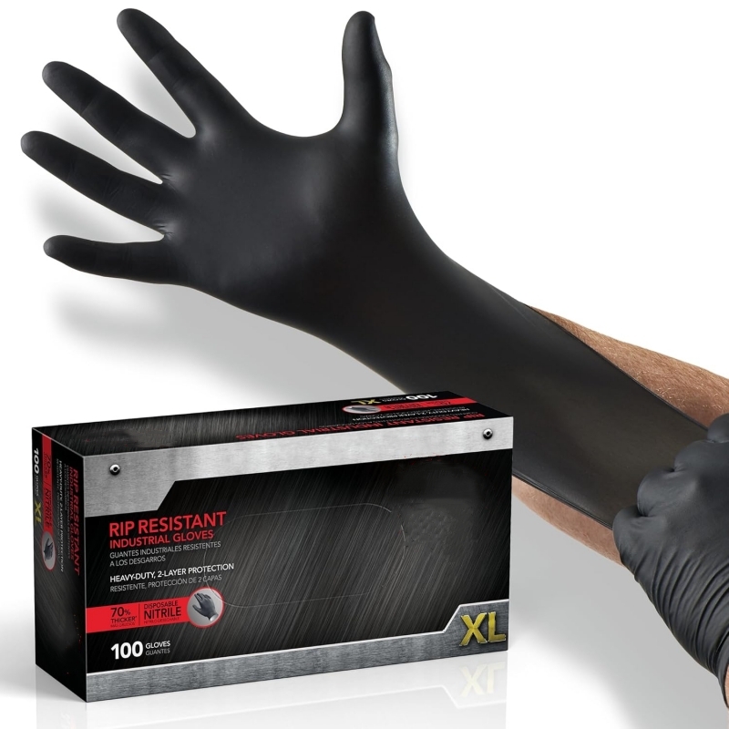 Disposable Gloves Nitrile - ถุงมือไนไตรล์สีดำ 100 ชิ้น ถุงมือแบบใช้แล้วทิ้ง ปราศจากน้ำยาง สำหรับงานอุตสาหกรรม